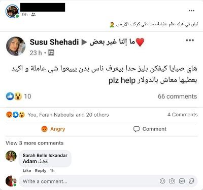 Facebook screenshot of buying maid
